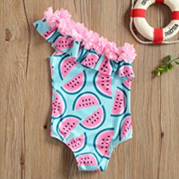 Toddler Girl One Shoulder Watermelon Swimsuit Swimwear Beachwear Bathing Suit - Picture 3 of 3